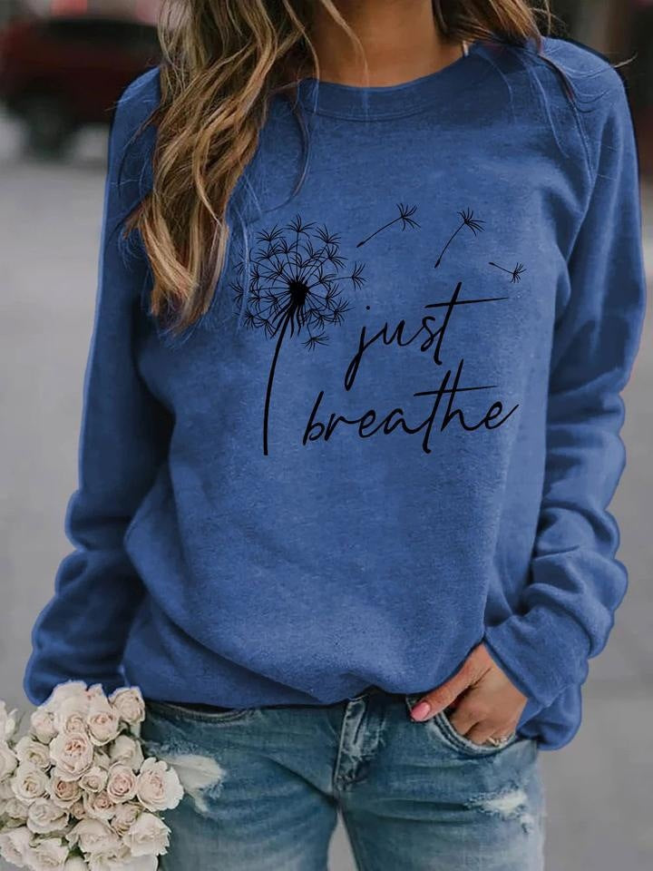 'Just Breathe' Ladies Dandelion Print Long Sleeve Pullover