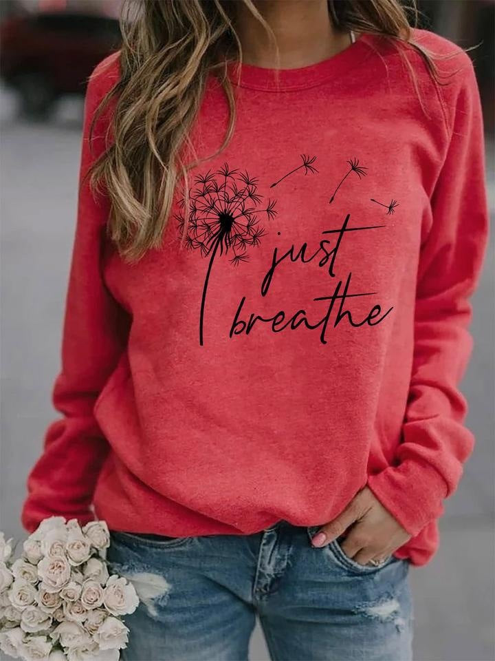 'Just Breathe' Ladies Dandelion Print Long Sleeve Pullover