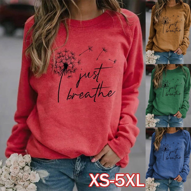 'Just Breathe' Ladies Dandelion Print Long Sleeve Pullover