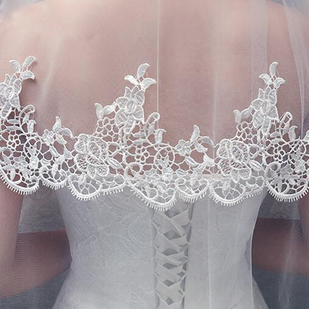 Elegant Two Layers Lace Bridal Veil With Comb Women Wedding Veil