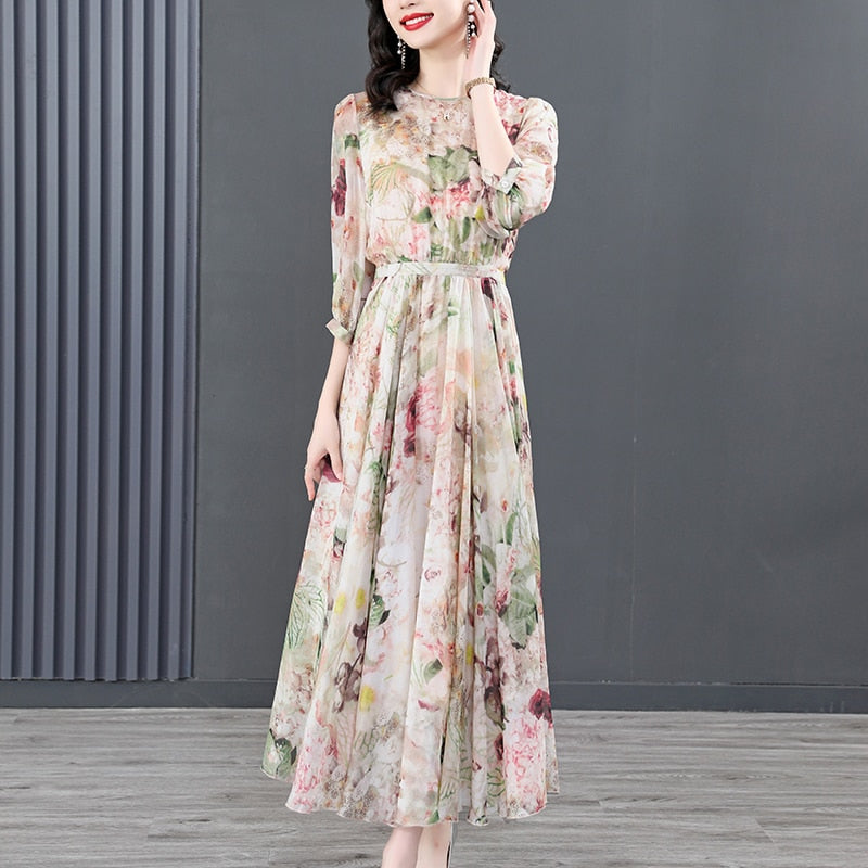 Silk A-Line Women Dress Size Flowey Spring Dress