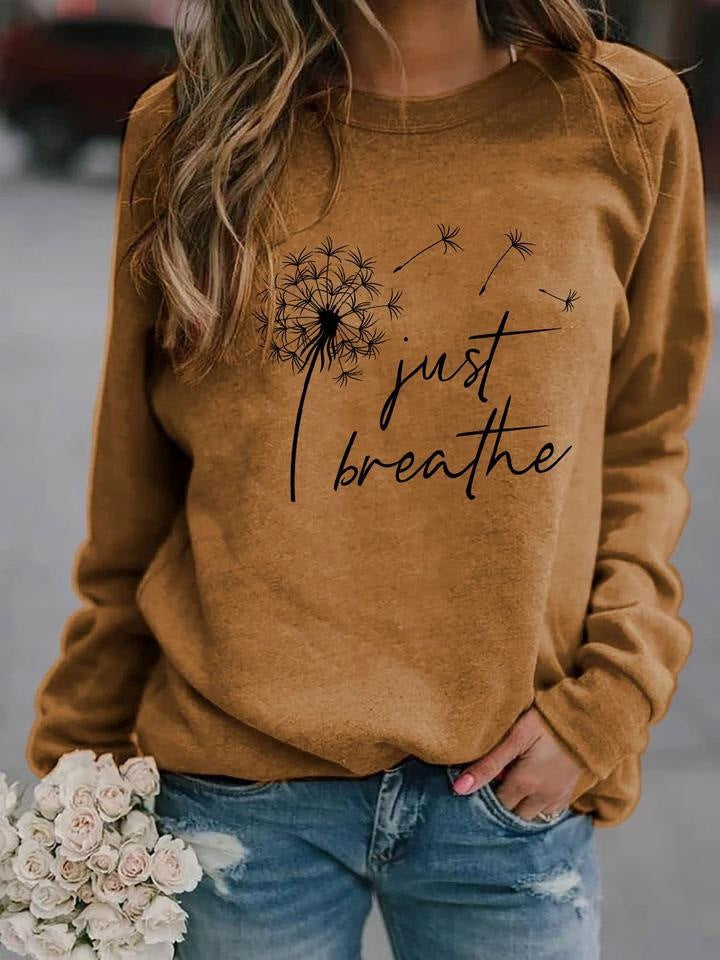 'Just Breathe' Ladies Dandelion Print Long Sleeve Pullover