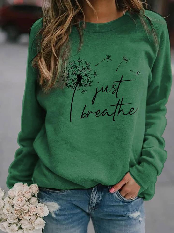 'Just Breathe' Ladies Dandelion Print Long Sleeve Pullover