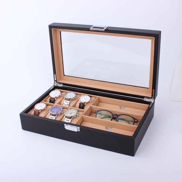 Watch Box 6/8 Grids Leather/Carbon Fiber