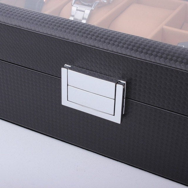 Watch Box 6/8 Grids Leather/Carbon Fiber