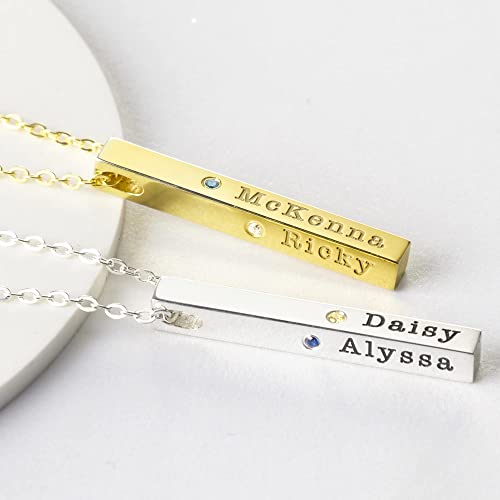 Mom Necklace With Kids Names, Mother Jewelry, 4 Sided Bar Necklace