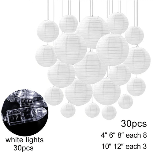 30Pcs Chinese Paper Lanterns DIY Ball Lampion Hanging White Wedding