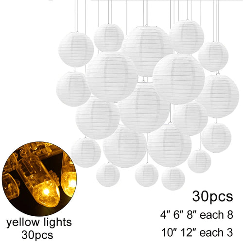 30Pcs Chinese Paper Lanterns DIY Ball Lampion Hanging White Wedding