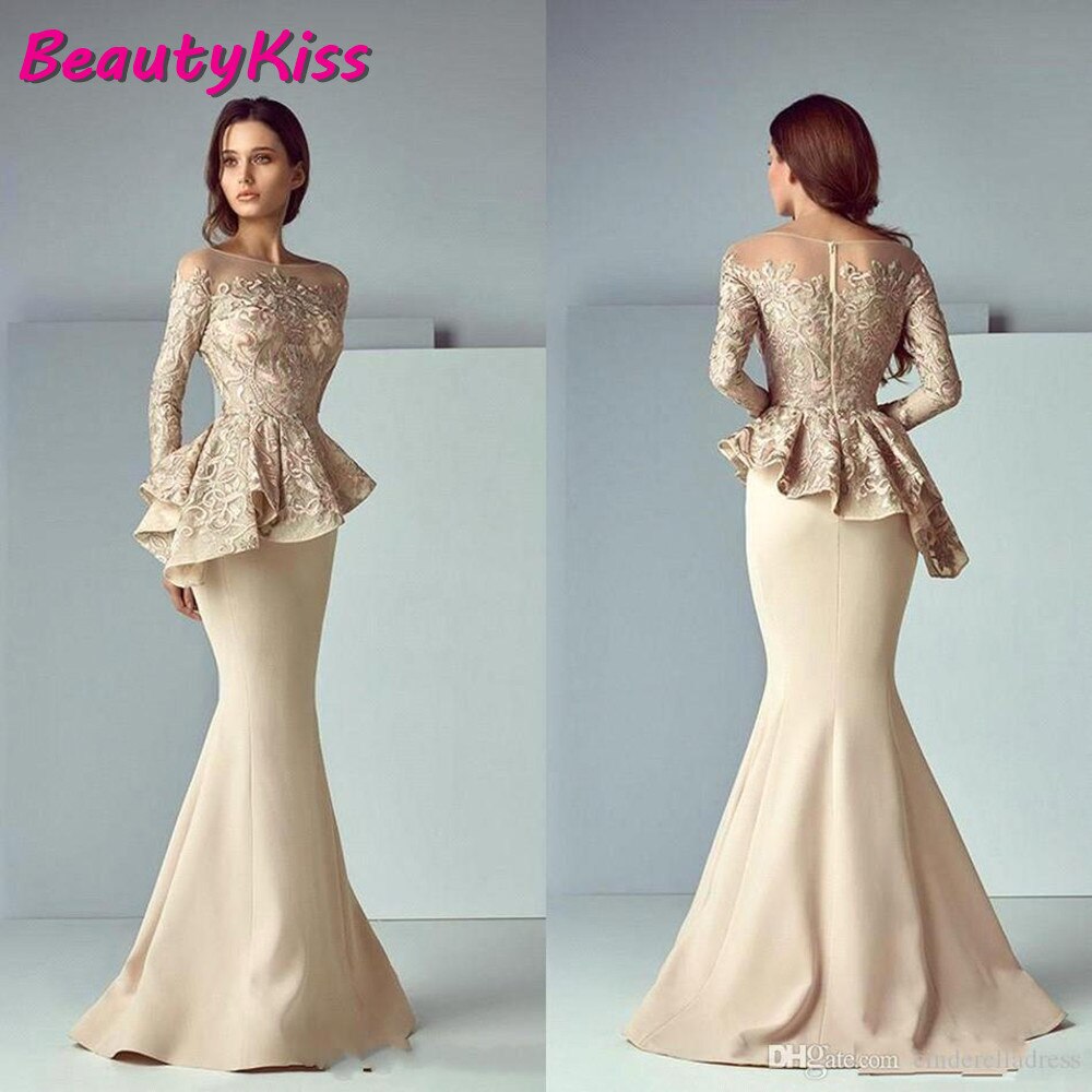 Champagne Mermaid Lace Event Dress