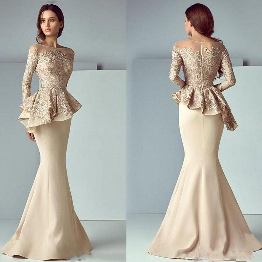 Champagne Mermaid Lace Event Dress