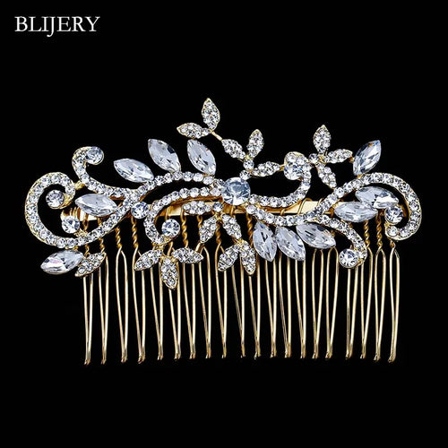 BLIJERY Trendy Bridal Hair Accessories Silver Color Rhinestone Crystal