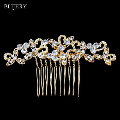 BLIJERY Trendy Bridal Hair Accessories Silver Color Rhinestone Crystal