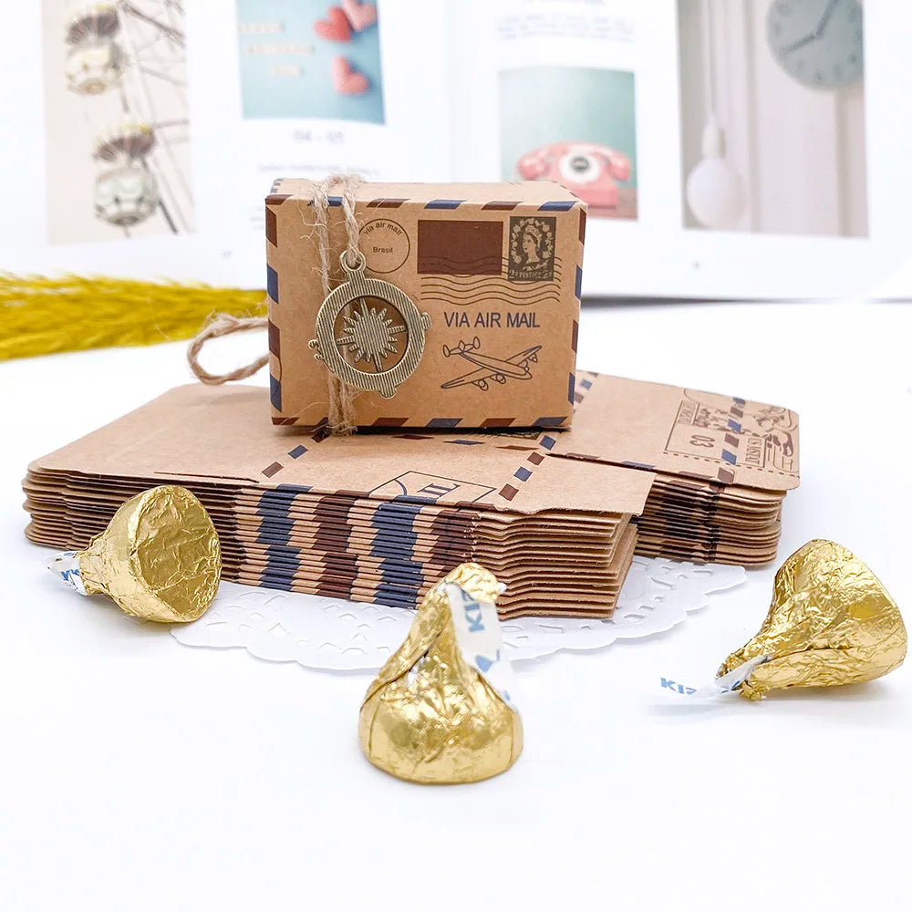 100 pcs Airplane Theme Vintage Favors Kraft Paper Candy Box Travel Air