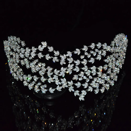 Luxury Cubic Zirconia Headbands Silver Color Bridal Crowns Elegant