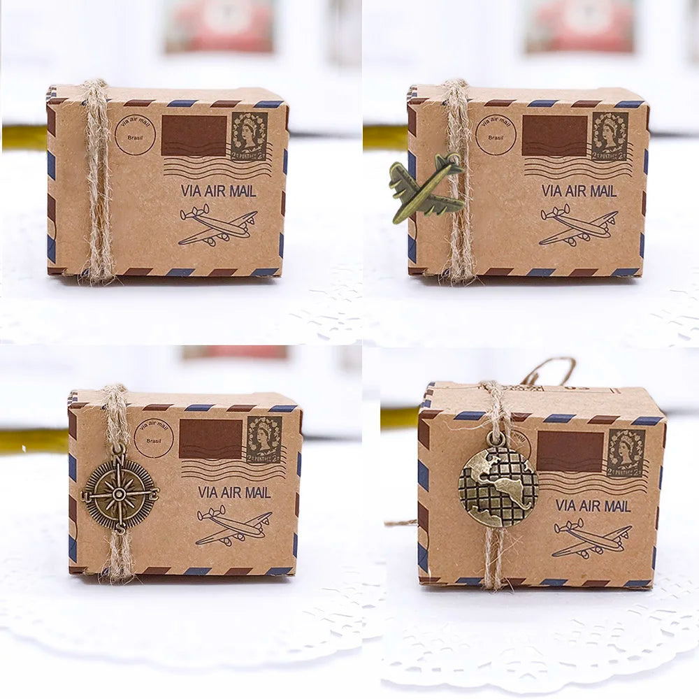 100 pcs Airplane Theme Vintage Favors Kraft Paper Candy Box Travel Air