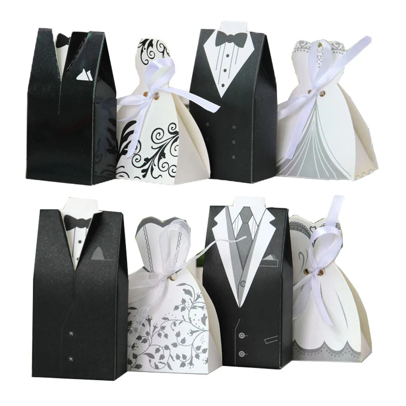 10 pcs/lot Bride And Groom Wedding Candy Box Dresses Favor Gifts Boxes