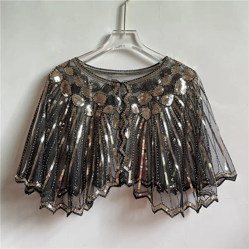 Vintage 1920s Flapper Style Shawl Sequin Beaded Decoration Short Cape