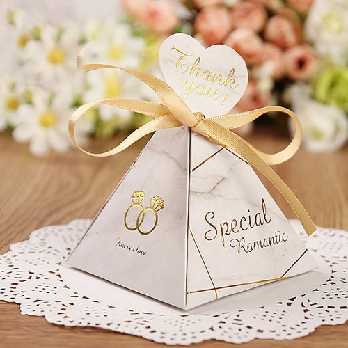 Triangular Pyramid Marble Candy Box Wedding Favors and Gifts Boxes