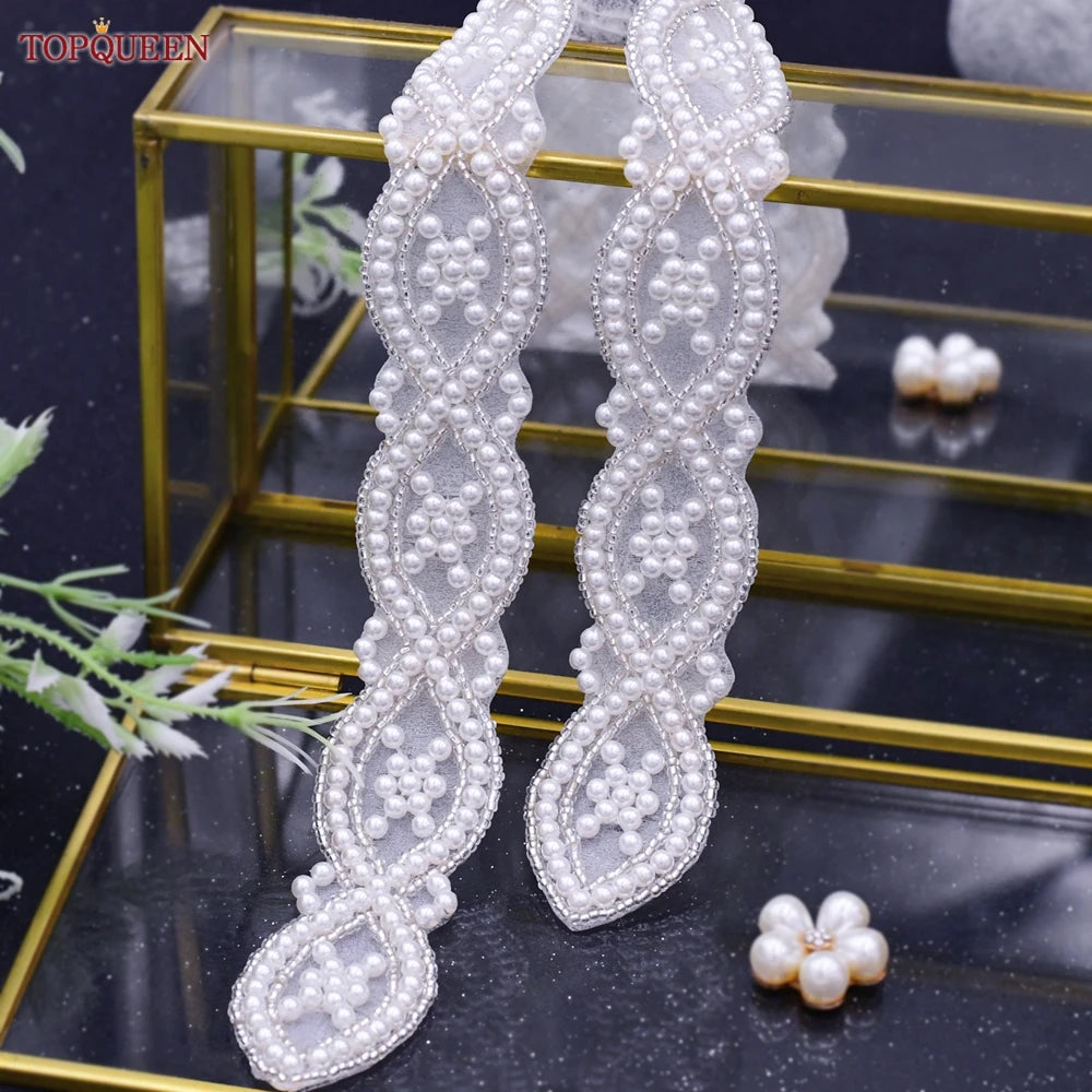 TOPQUEEN S353A Handmade Belts for Wedding Dress Pearls Decoration