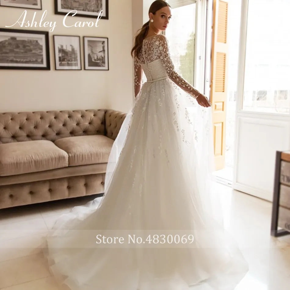 Ashley Carol White Elegant A-Line Romantic Wedding Dress