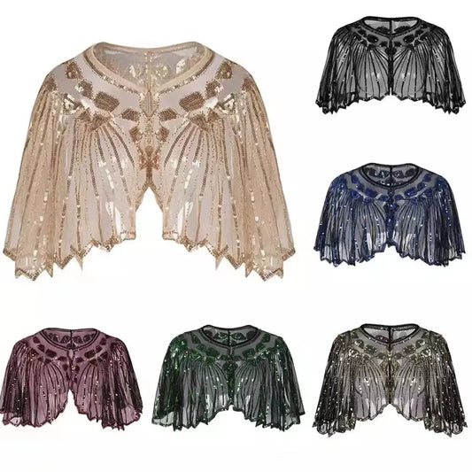 Vintage 1920s Flapper Style Shawl Sequin Beaded Decoration Short Cape