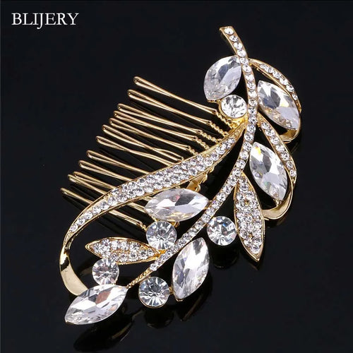 BLIJERY Trendy Bridal Hair Accessories Silver Color Rhinestone Crystal