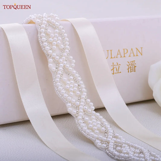 TOPQUEEN S353A Handmade Belts for Wedding Dress Pearls Decoration