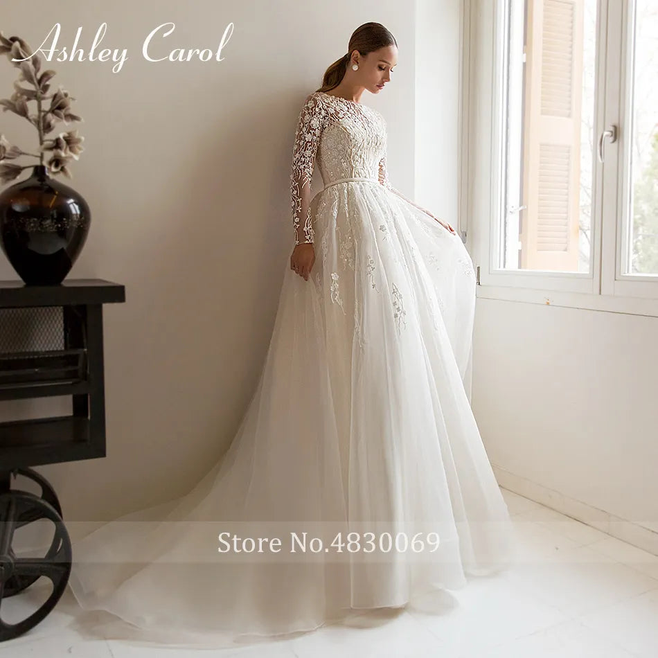 Ashley Carol White Elegant A-Line Romantic Wedding Dress