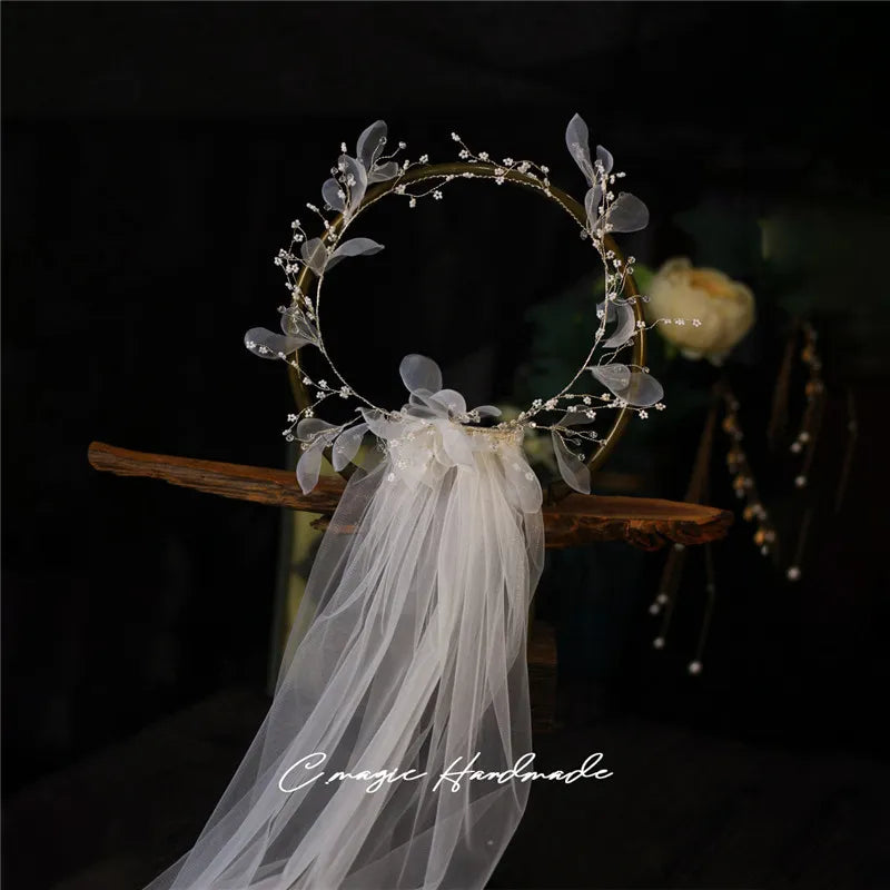 CC Bridal Veil Wedding Flower Crown With Comb