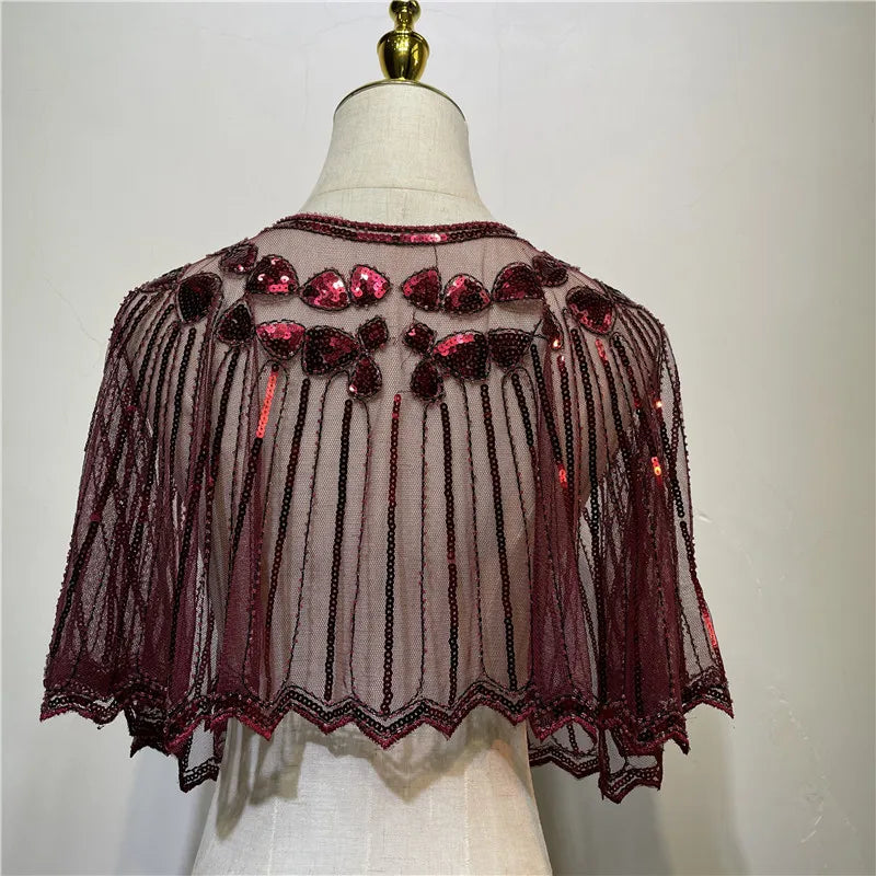 Vintage 1920s Flapper Style Shawl Sequin Beaded Decoration Short Cape