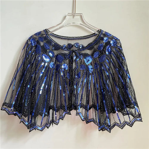 Vintage 1920s Flapper Style Shawl Sequin Beaded Decoration Short Cape