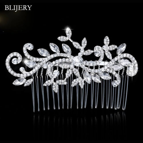 BLIJERY Trendy Bridal Hair Accessories Silver Color Rhinestone Crystal