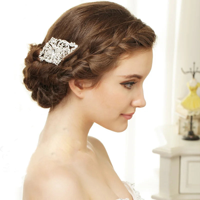 BLIJERY Trendy Bridal Hair Accessories Silver Color Rhinestone Crystal