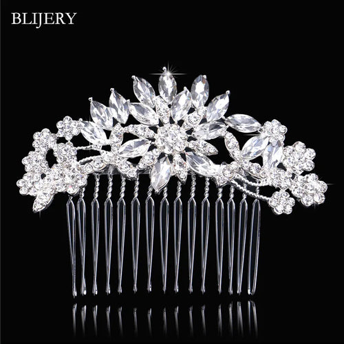 BLIJERY Trendy Bridal Hair Accessories Silver Color Rhinestone Crystal