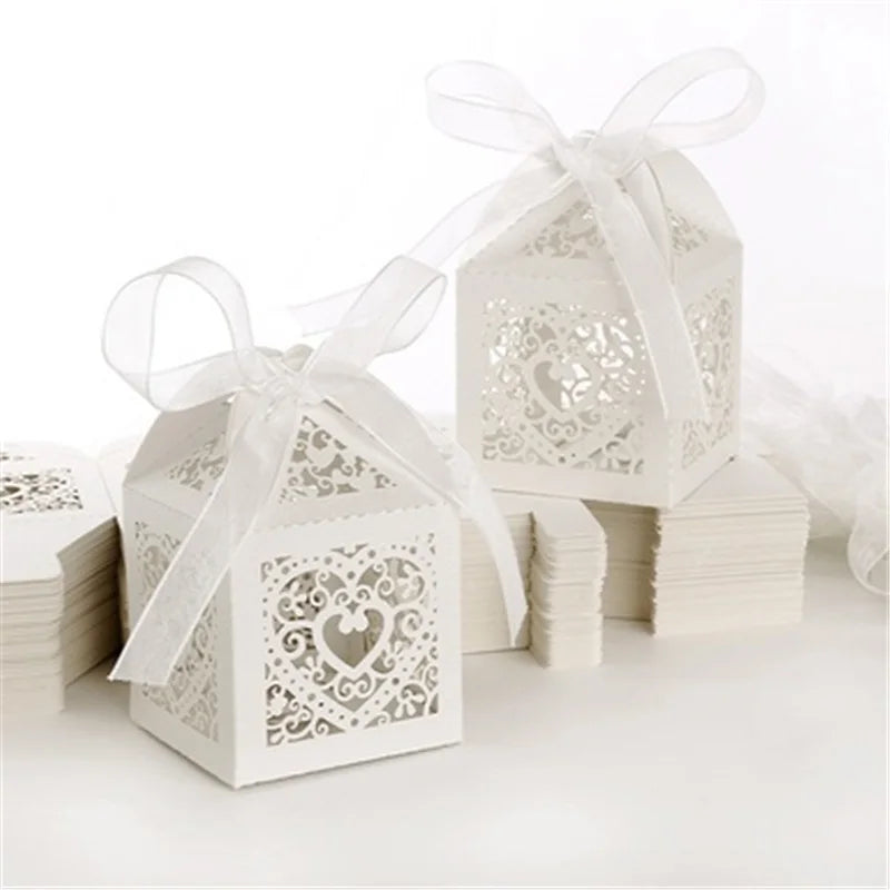 10 Pieces  Hollow Love Heart European Style Paper Candy Box Gift