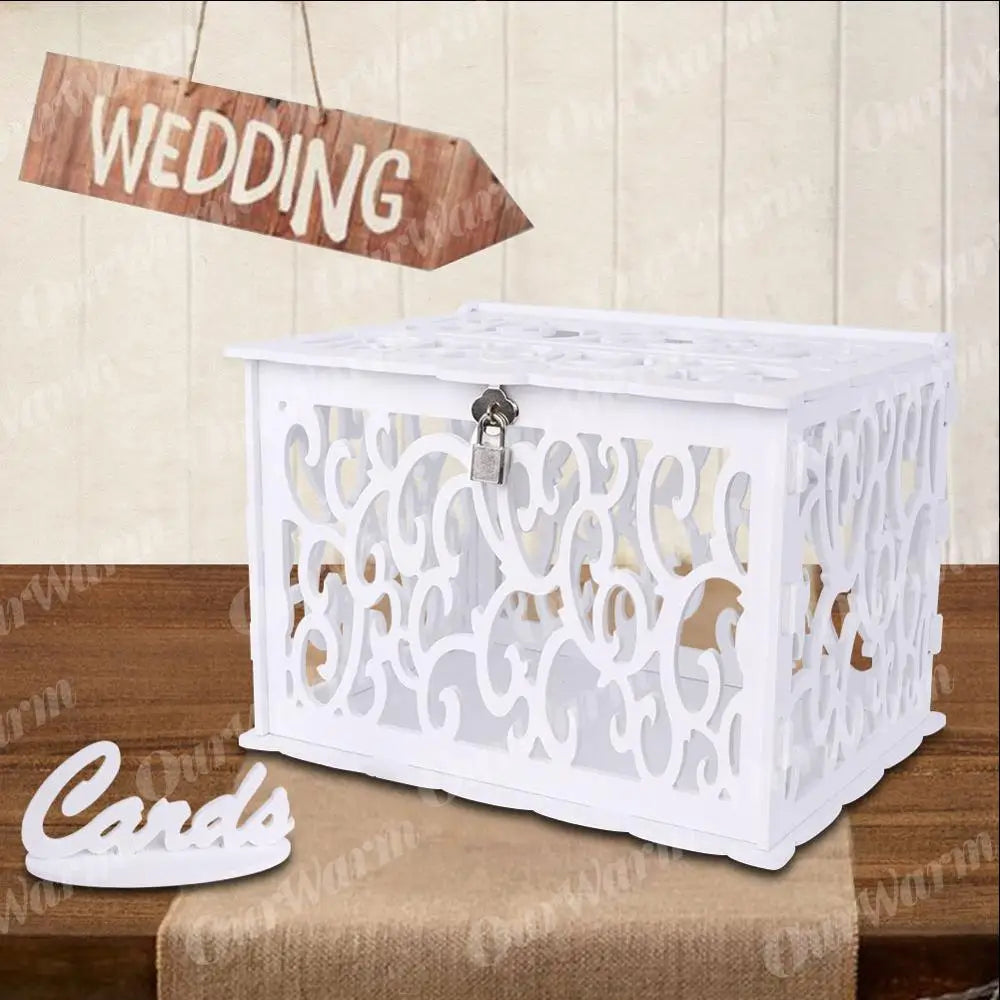 Wedding Envelope Card Box with Lock White