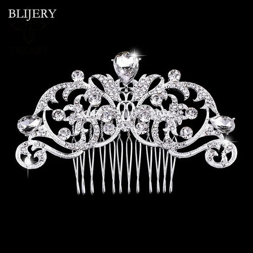 BLIJERY Trendy Bridal Hair Accessories Silver Color Rhinestone Crystal