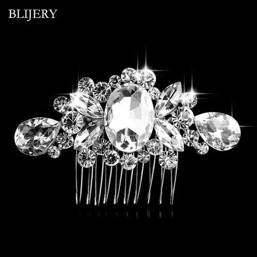 BLIJERY Trendy Bridal Hair Accessories Silver Color Rhinestone Crystal