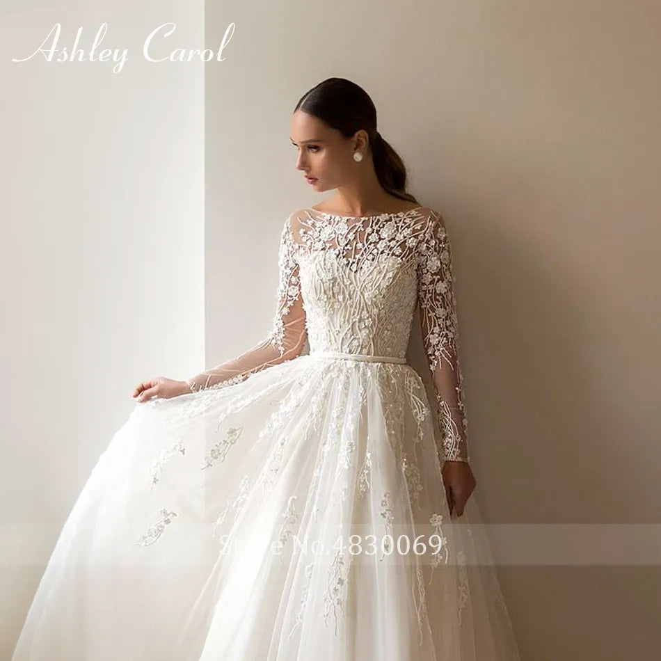 Ashley Carol White Elegant A-Line Romantic Wedding Dress