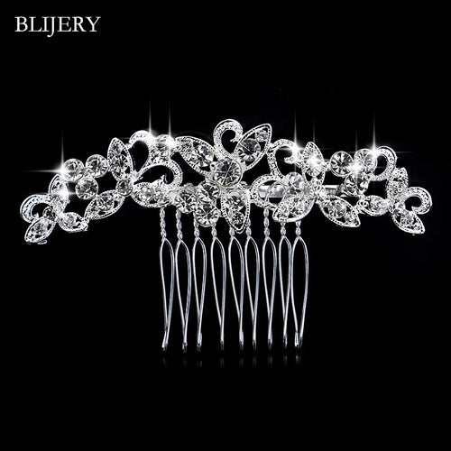 BLIJERY Trendy Bridal Hair Accessories Silver Color Rhinestone Crystal