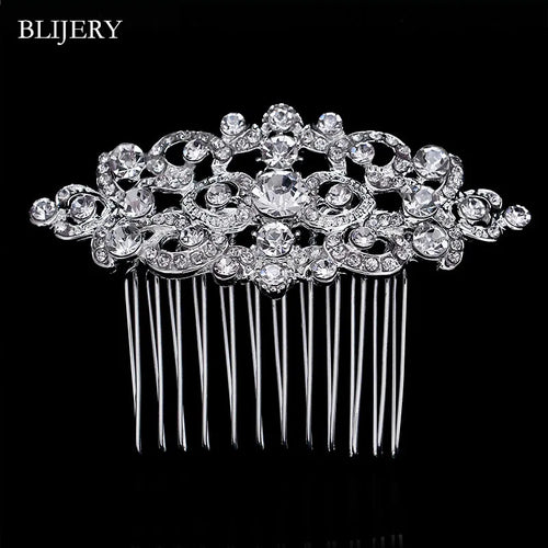 BLIJERY Trendy Bridal Hair Accessories Silver Color Rhinestone Crystal