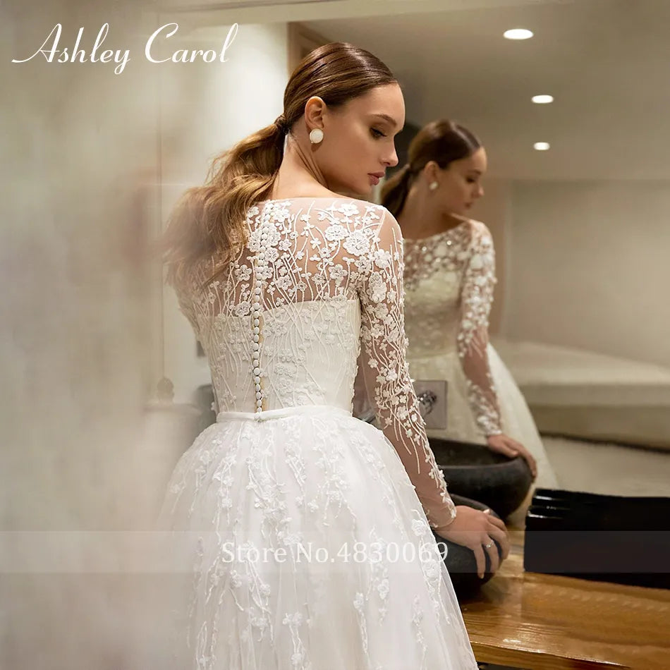 Ashley Carol White Elegant A-Line Romantic Wedding Dress