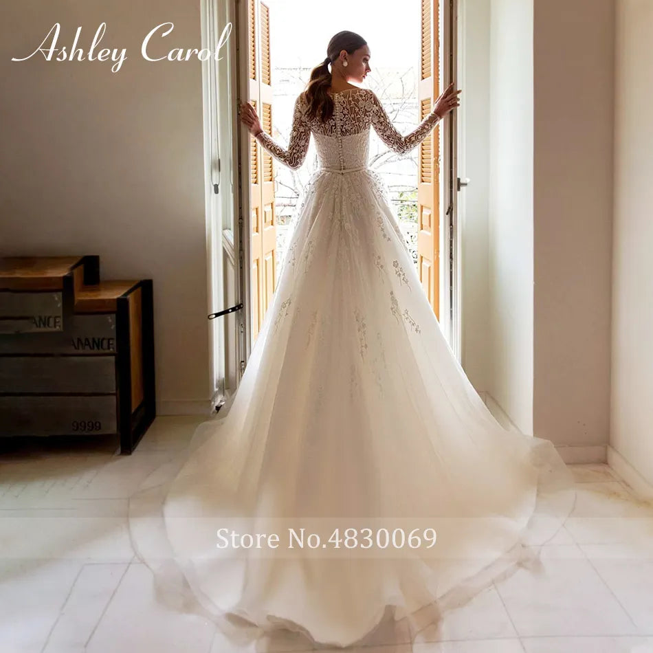 Ashley Carol White Elegant A-Line Romantic Wedding Dress