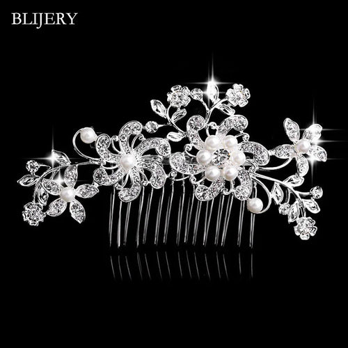 BLIJERY Trendy Bridal Hair Accessories Silver Color Rhinestone Crystal