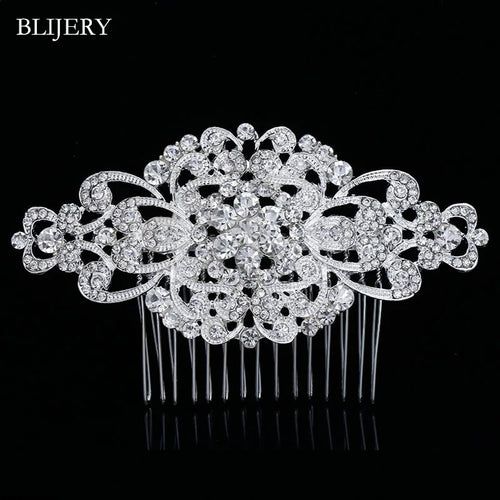 BLIJERY Trendy Bridal Hair Accessories Silver Color Rhinestone Crystal