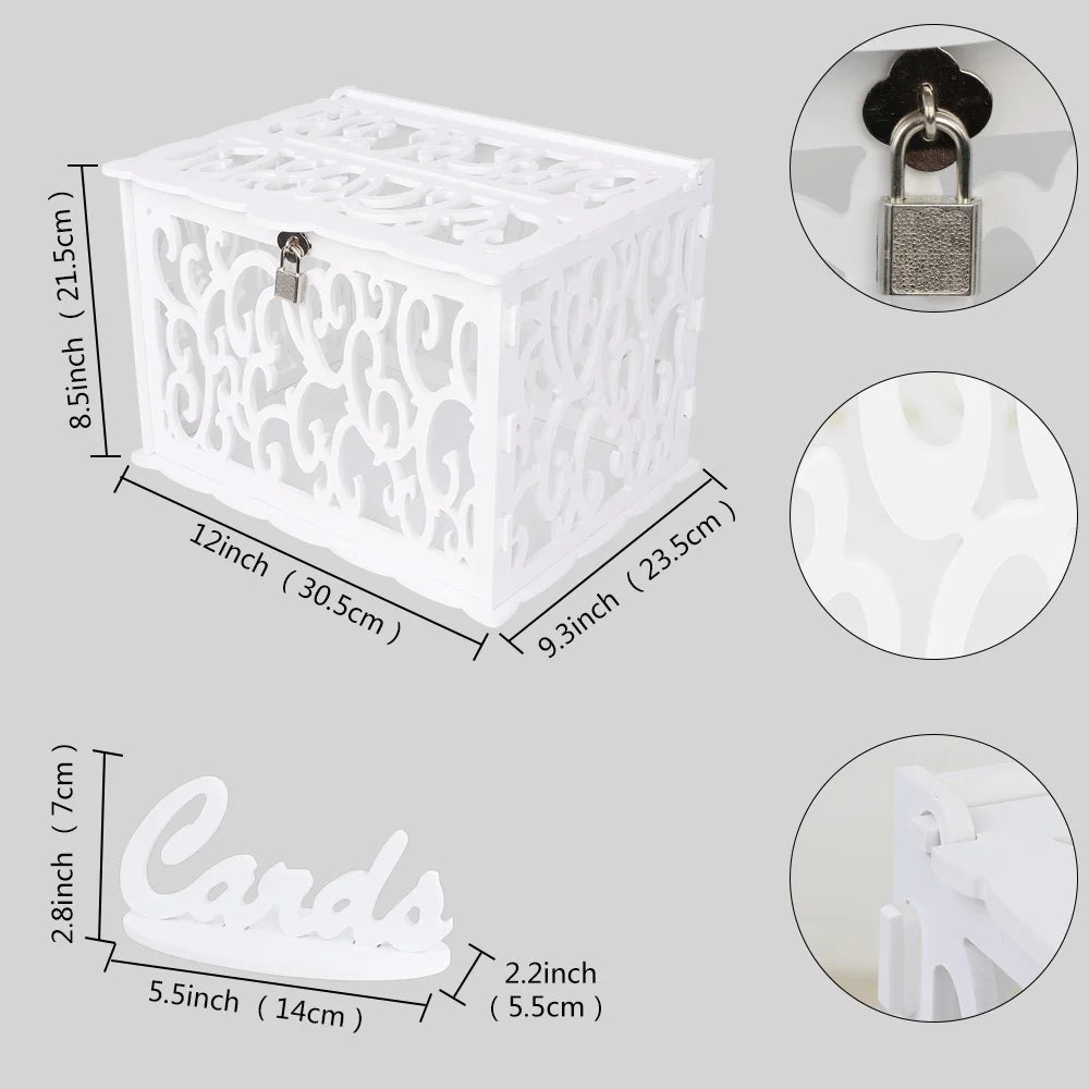 Wedding Envelope Card Box with Lock White