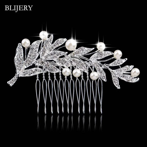 BLIJERY Trendy Bridal Hair Accessories Silver Color Rhinestone Crystal