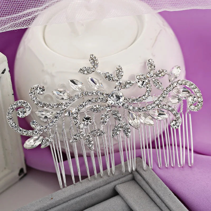 BLIJERY Trendy Bridal Hair Accessories Silver Color Rhinestone Crystal