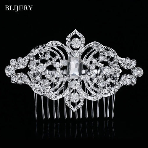 BLIJERY Trendy Bridal Hair Accessories Silver Color Rhinestone Crystal