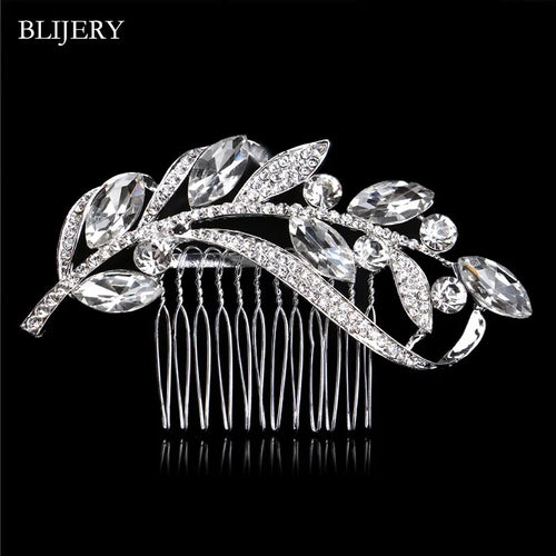 BLIJERY Trendy Bridal Hair Accessories Silver Color Rhinestone Crystal